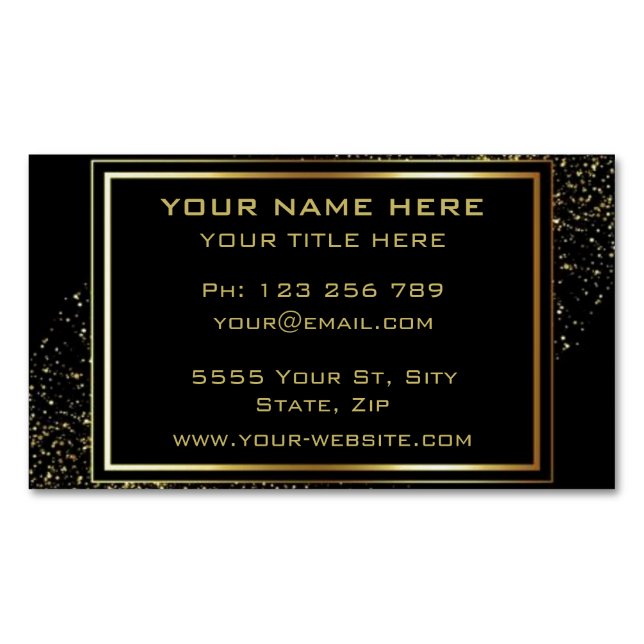 Custom Gold Black Modern Business Card Magnet (Vorderseite)