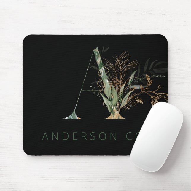 Custom Gold Botanic Eucalyptus Monogram Mousepad (Mit Mouse)