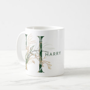 Custom Gold Botanical Eucalyptus Monogram "H" Kaffeetasse