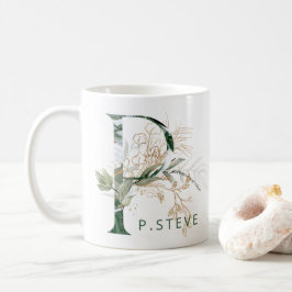 Custom Gold Botanical Eucalyptus Monogram "P" Kaffeetasse