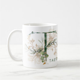 Custom Gold Botanical Eucalyptus Monogram "T" Kaffeetasse