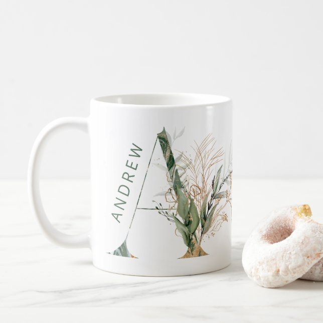 Custom Gold Botanical Eukalyptus Monogram "A" Kaffeetasse (Mit Donut)