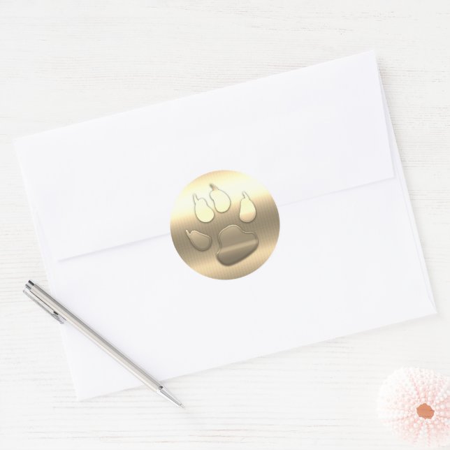Custom Gold Dog Paw Runder Aufkleber (Umschlag)