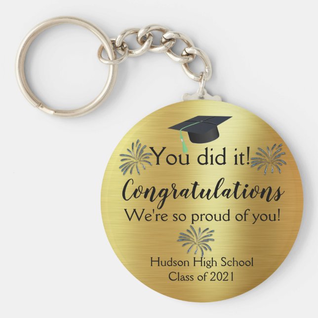 Custom Gold Foil and Fireworks Graduate Schlüsselanhänger (Vorne)