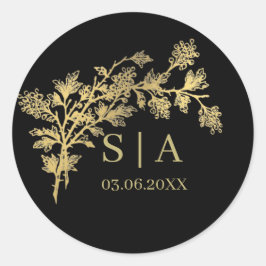 Custom Gold Foil Luxus Botanische Monogram Modern Runder Aufkleber