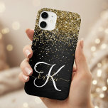 Custom Gold Glitzer Black Sparkgram Monogram Case-Mate iPhone 14 Hülle<br><div class="desc">Dieses elegante und elegante Handy-Gehäuse mit hübschem vergoldeten Glitzer auf schwarz gebürstetem metallischem Hintergrund ist einfach zu personalisieren.</div>