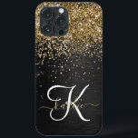 Custom Gold Glitzer Black Sparkgram Monogram Case-Mate iPhone Hülle<br><div class="desc">Dieses elegante und elegante Handy-Gehäuse mit hübschem vergoldeten Glitzer auf schwarz gebürstetem metallischem Hintergrund ist einfach zu personalisieren.</div>