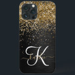 Custom Gold Glitzer Black Sparkgram Monogram Case-Mate iPhone Hülle<br><div class="desc">Dieses elegante und elegante Handy-Gehäuse mit hübschem vergoldeten Glitzer auf schwarz gebürstetem metallischem Hintergrund ist einfach zu personalisieren.</div>