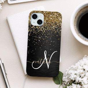 Custom Gold Glitzer Black Sparkgram Monogram Case-Mate iPhone Hülle