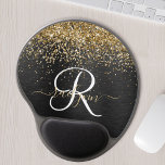 Custom Gold Glitzer Black Sparkgram Monogram Gel Mousepad<br><div class="desc">Dieses elegante Gel-Maus-Pad-Design mit hübschem goldglänzenden Glitzer auf schwarz gebürstetem metallischem Hintergrund ist einfach zu personalisieren.</div>