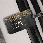 Custom Gold Glitzer Black Sparkgram Monogram Gepäckanhänger<br><div class="desc">Dieses angesagte,  elegante Gepäckanhänger-Design mit hübschem vergoldeten Glitzer auf schwarz gebürstetem metallischem Hintergrund ist einfach zu personalisieren.</div>