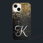 Custom Gold Glitzer Black Sparkgram Monogram iPhone 14 Hülle<br><div class="desc">Dieses elegante und elegante Handy-Gehäuse mit hübschem vergoldeten Glitzer auf schwarz gebürstetem metallischem Hintergrund ist einfach zu personalisieren.</div>