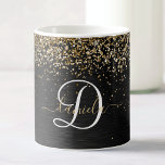 Custom Gold Glitzer Black Sparkgram Monogram Kaffeetasse<br><div class="desc">Dieses trendige und elegante Coffee Tasse Design mit hübschem goldglänzenden Glitzer auf schwarz gebürstetem metallischem Hintergrund ist einfach zu personalisieren.</div>