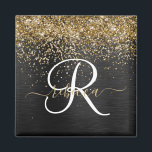 Custom Gold Glitzer Black Sparkgram Monogram Magnet<br><div class="desc">Dieses trendige,  elegante Magnetdesign mit hübschem vergoldeten Glitzer auf schwarz gebürstetem metallischem Hintergrund ist einfach zu personalisieren.</div>