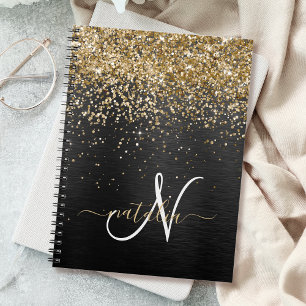 Custom Gold Glitzer Black Sparkgram Monogram Notizblock