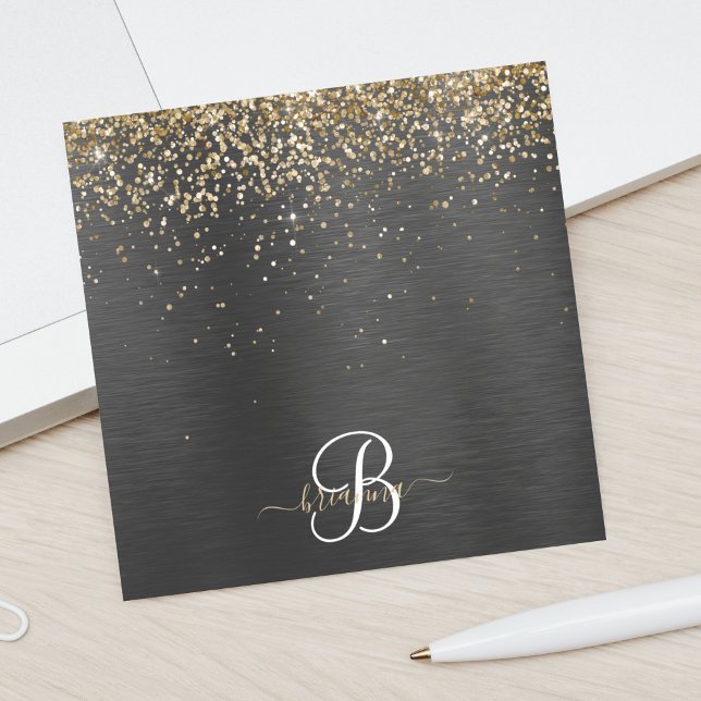 Custom Gold Glitzer Black Sparkgram Monogram Post-it Klebezettel (Von Creator hochgeladen)