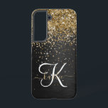 Custom Gold Glitzer Black Sparkgram Monogram Samsung Galaxy Hülle<br><div class="desc">Dieses elegante und elegante Handy-Gehäuse mit hübschem vergoldeten Glitzer auf schwarz gebürstetem metallischem Hintergrund ist einfach zu personalisieren.</div>