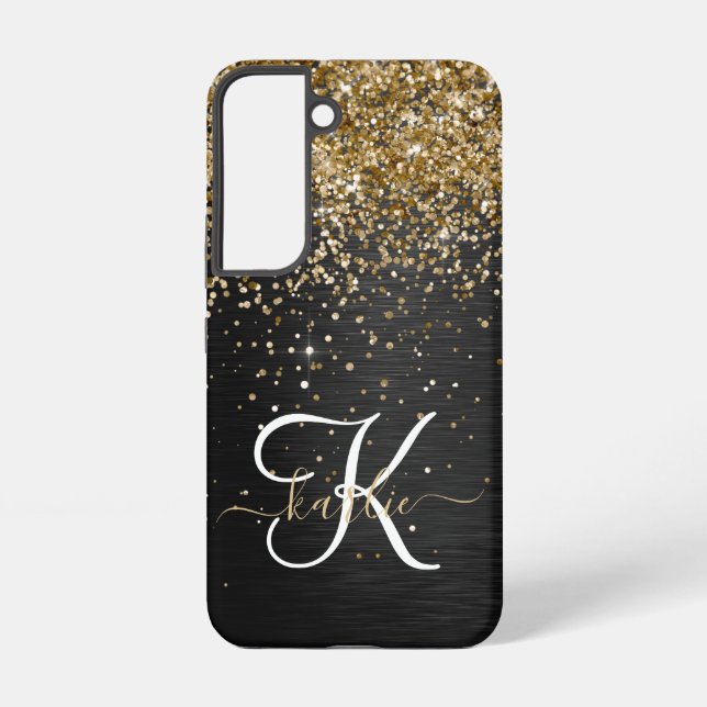 Custom Gold Glitzer Black Sparkgram Monogram Samsung Galaxy Hülle (Rückseite)