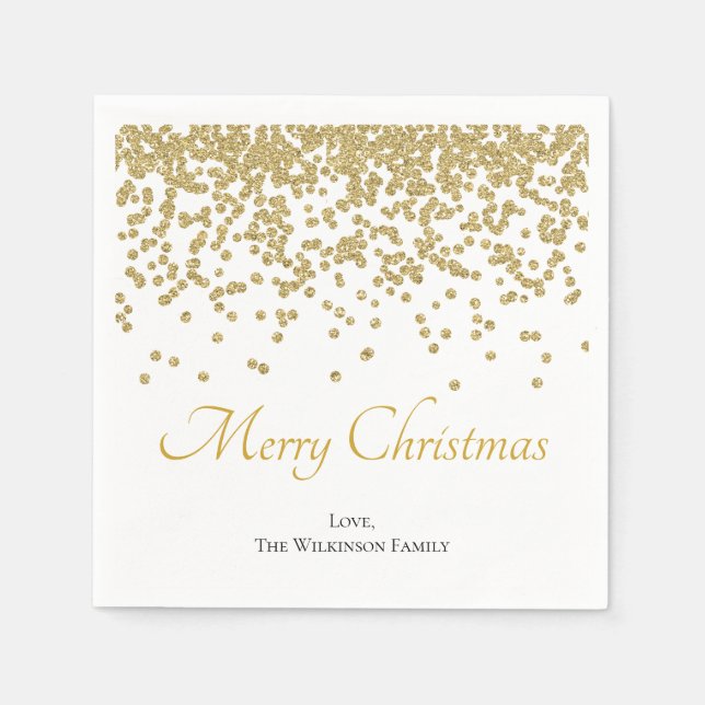 Custom Gold Glitzer Frohe Weihnachtszeitung Serviette (Vorderseite)