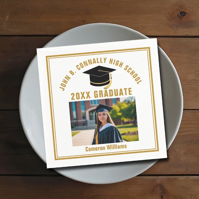 Custom Gold Graduate Photo 2026 Graduation Party Serviette (Von Creator hochgeladen)
