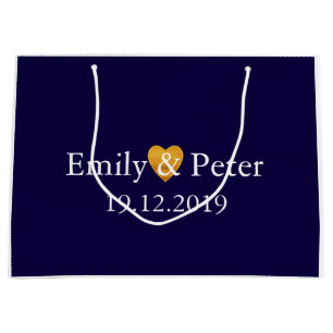 Custom Gold Heart Navy Blue Große Hochzeit Geschenktüte