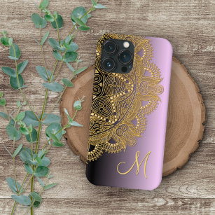 Custom Gold Mandala Art Muster auf rosa Lila Case-Mate iPhone Hülle
