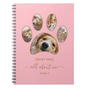 Custom Gold Paw Pet Foto Collage Pink Journal Notizblock