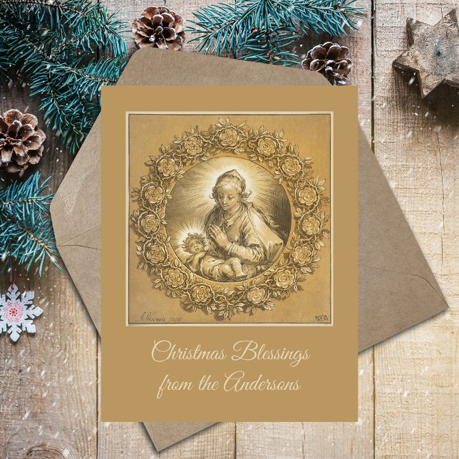 Custom Gold Religiöse Christliche Weihnachtskrippe Feiertagspostkarte (Custom Gold Religious Christian Catholic Christmas Nativity Scene Custom Holiday Postcard)