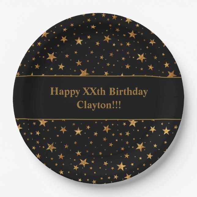 Custom Gold Stars mit Message Birthday Party Pappteller (Vorderseite)