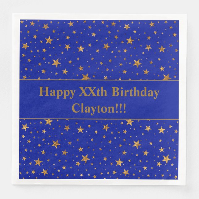 Custom Gold Stars mit Message Birthday Party Serviette (Vorderseite)