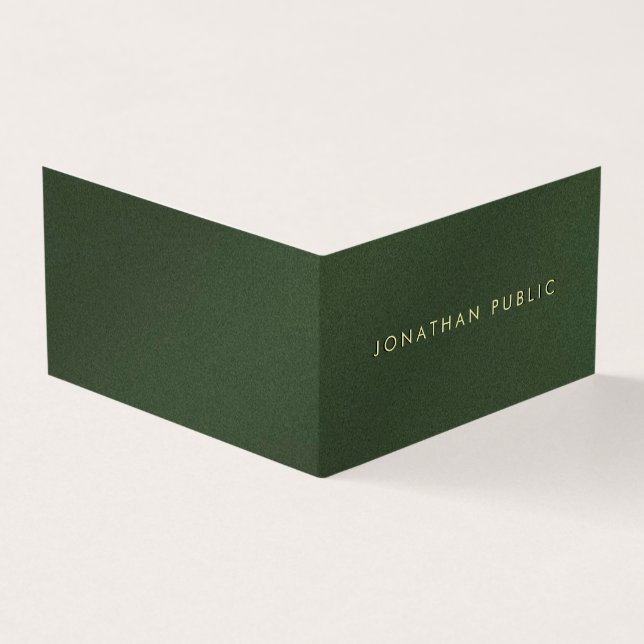 Custom Gold Text Elegant Green Luxury geklappt Visitenkarten (Vorderseite)
