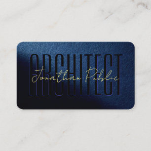 Custom Gold Text Script Name Luxury Blue Architect Visitenkarte