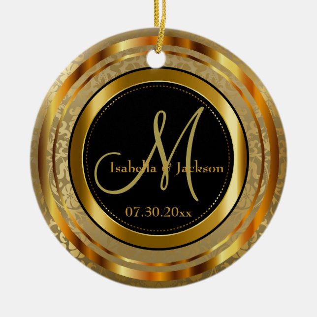 Custom Gold und Black Wedding oder Anniversary Keramik Ornament (Vorne)