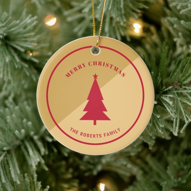 Custom Gold und Red Christmas Keramik Ornament (Baum)