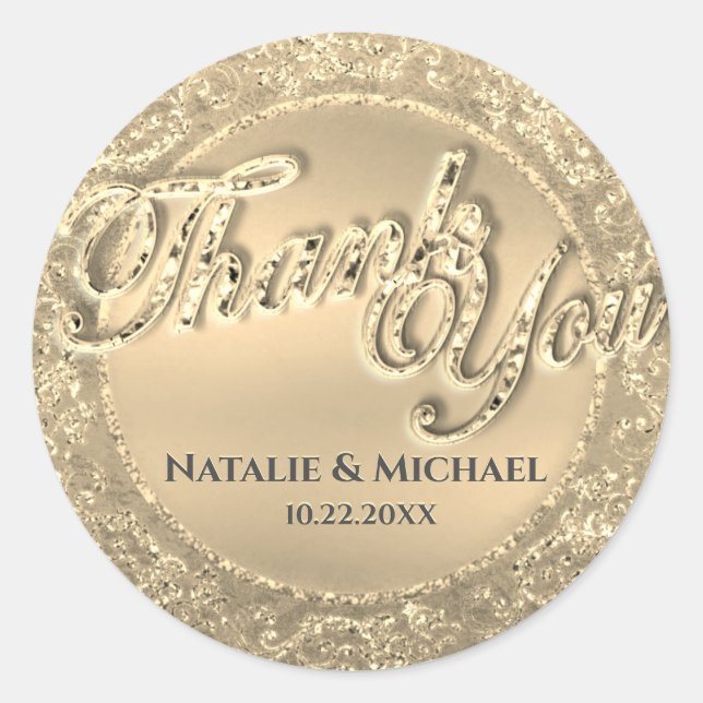 Custom Gold Vielen Dank Runder Aufkleber (Vorderseite)