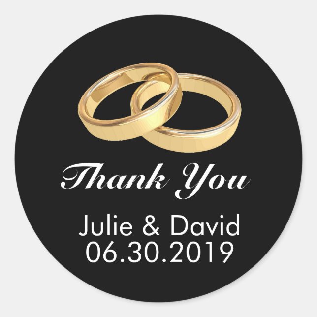 Custom Gold Wedding Rings Vielen Dank Runder Aufkleber (Vorderseite)