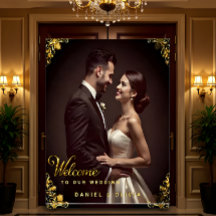 Custom Gold Wedding Welcome Sign with Photo 