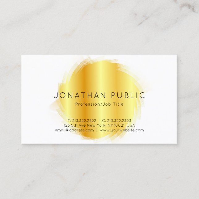 Custom Gold White Moderne Elegante einfache Vorlag Visitenkarte (Vorderseite)