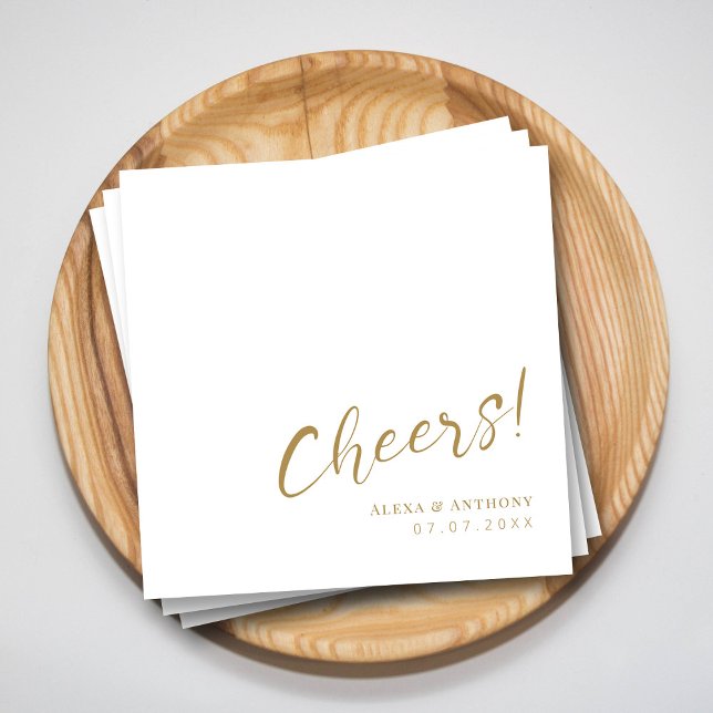 Custom Gold & White Wedding Napkins - Chef! Serviette (Cheers to Love and Happiness  Modern Gold Wedding Napkins)