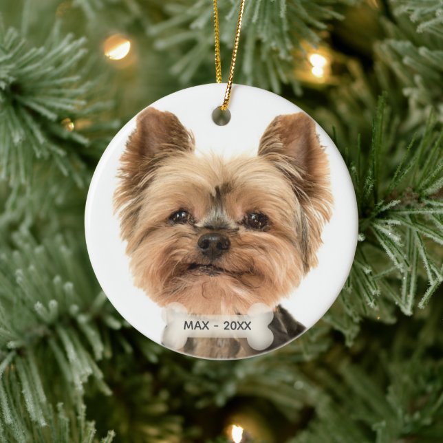 Custom Gold Yorkshire Terrier Dog Foto Keramik Ornament (Baum)