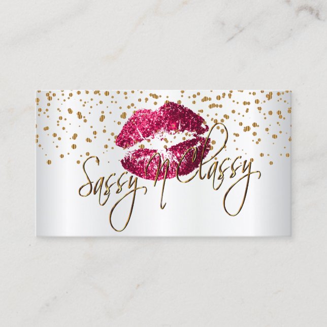 Custom - Golden Confetti & Hot Pink Lippen Visitenkarte (Vorderseite)