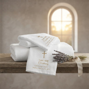 Custom Golden Cross Religious Christening, Taufe Badhandtuch Set