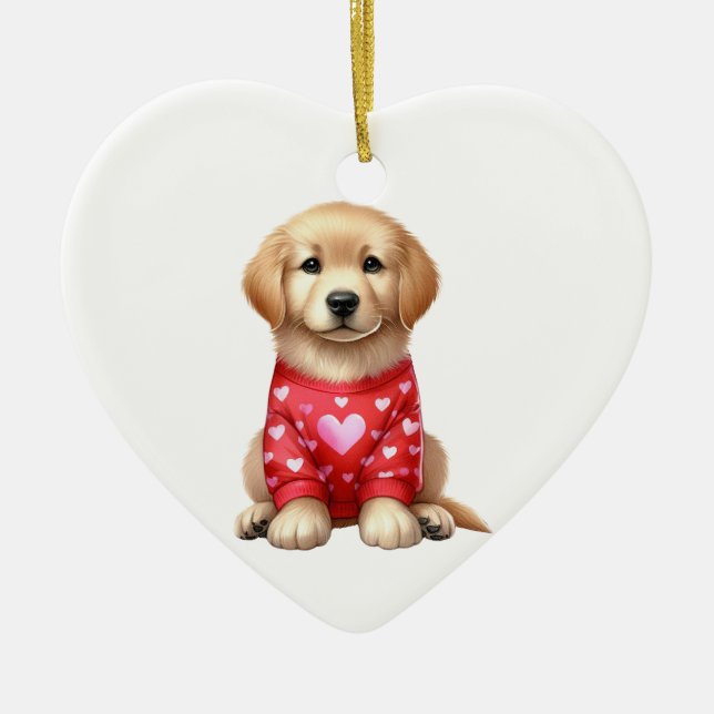 Custom Golden Retriever Dog Valentine Keramik Ornament (Vorne)