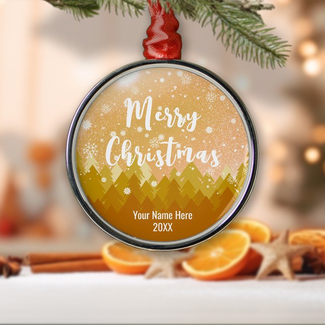Custom Golden Snow Friedlich Forest Frohe Weihnach Ornament Aus Metall (Von Creator hochgeladen)