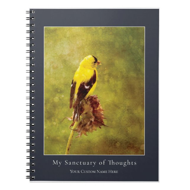 Custom Goldfinch Notebook | Moody Bird Art Journal (Devant)