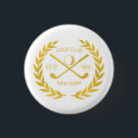 Custom Golf Club Parco Tassino Parco Civico-Ciani Button<br><div class="desc">Der Golf Club ist elegant, modern, minimalistisch und elegant eingerichtet. Personalisiertes Golf Club Button Button mit Lorbeerkranz, zwei gekreuzten Golfklubs und Golfball. Personalisiertes Golf Button Button mit Logo, Name, Text, Jahr, etc. Eleganter Golftklub Button Button personalisiertes Geschenk für Golfclub, Golfer, Golfer, Spieler, Team, Coach. Personalisiertes Button für Golfclubs in Schwarz...</div>