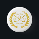 Custom Golf Club Parco Tassino Parco Civico-Ciani Button<br><div class="desc">Der Golf Club ist elegant, modern, minimalistisch und elegant eingerichtet. Personalisiertes Golf Club Button Button mit Lorbeerkranz, zwei gekreuzten Golfklubs und Golfball. Personalisiertes Golf Button Button mit Logo, Name, Text, Jahr, etc. Eleganter Golftklub Button Button personalisiertes Geschenk für Golfclub, Golfer, Golfer, Spieler, Team, Coach. Personalisiertes Button für Golfclubs in Schwarz...</div>