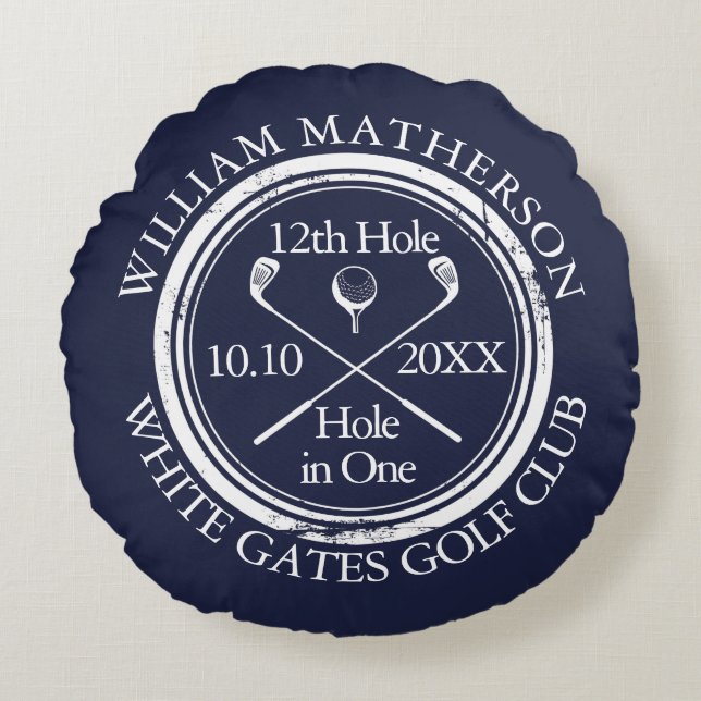 Custom Golf Hole in einem Foto Navy Blue Rundes Kissen (Vorderseite)