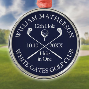 Custom Golf Hole in One Award Navy Blue Ornament Aus Metall