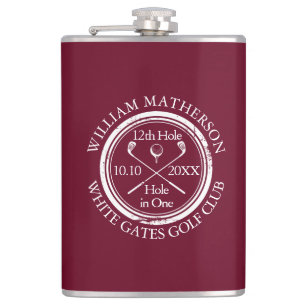 Custom Golf Hole in One Classic Burgundy Flachmann